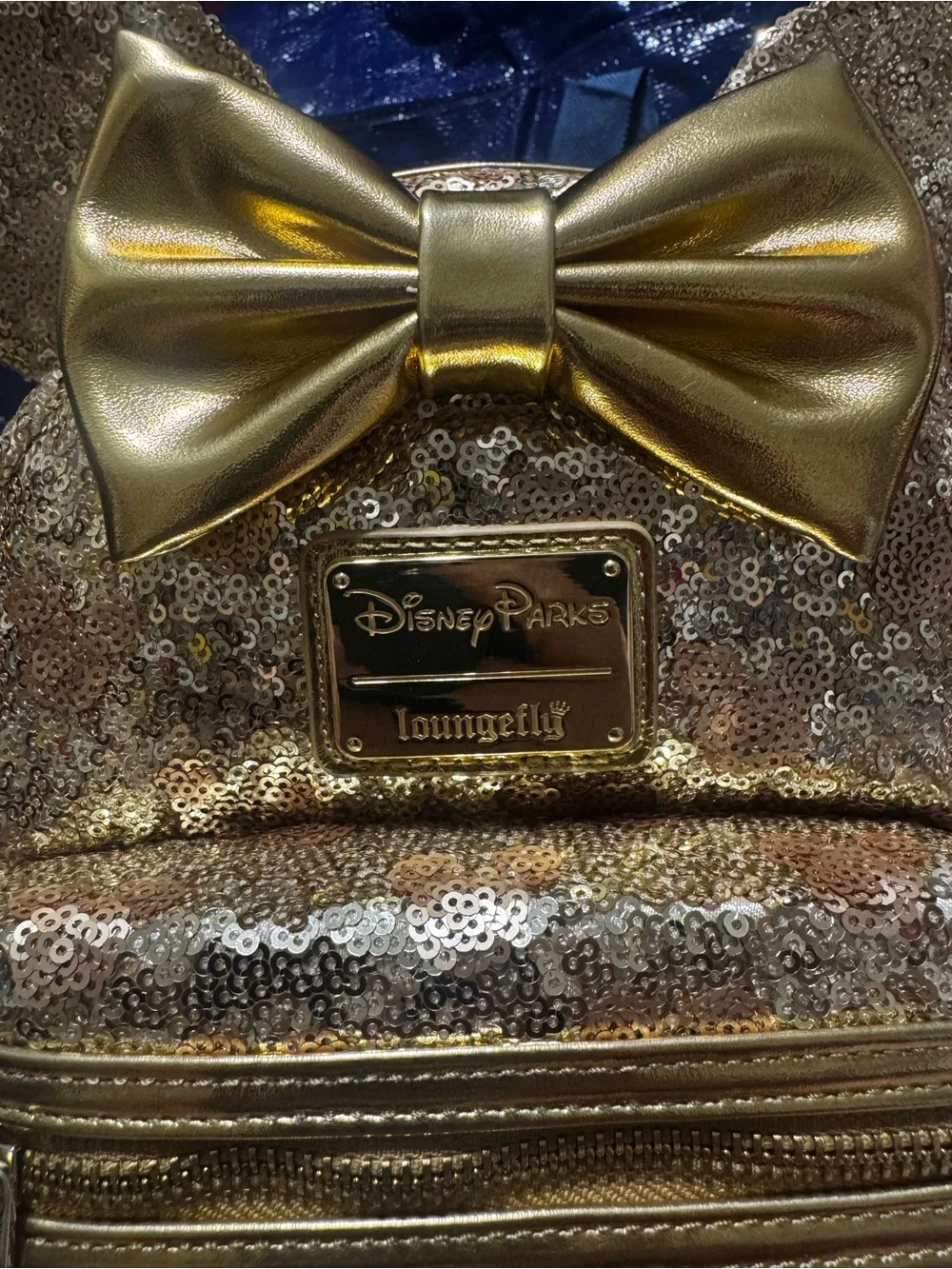 Disney Gold Sequin Minnie Ear Mini Backpack with Metallic Bow
